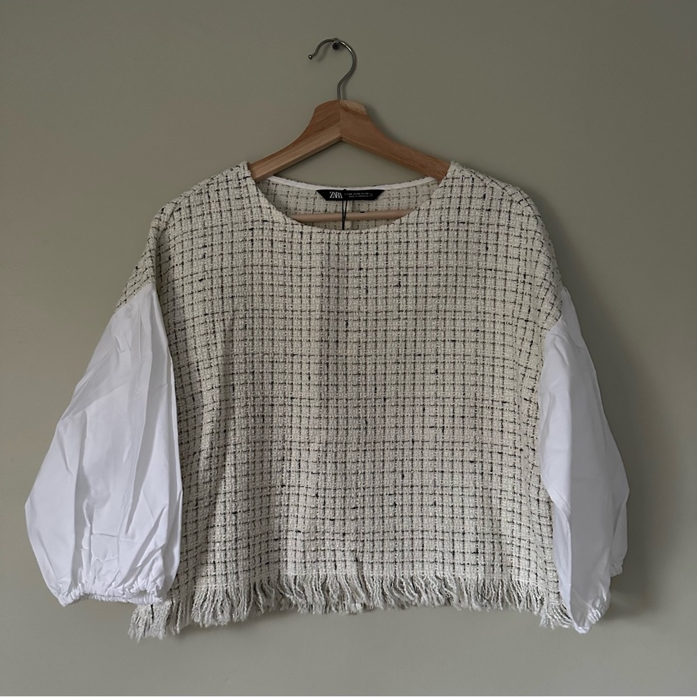 NWT 💎 Zara Tweed Drop Sleeve Blouse - XS